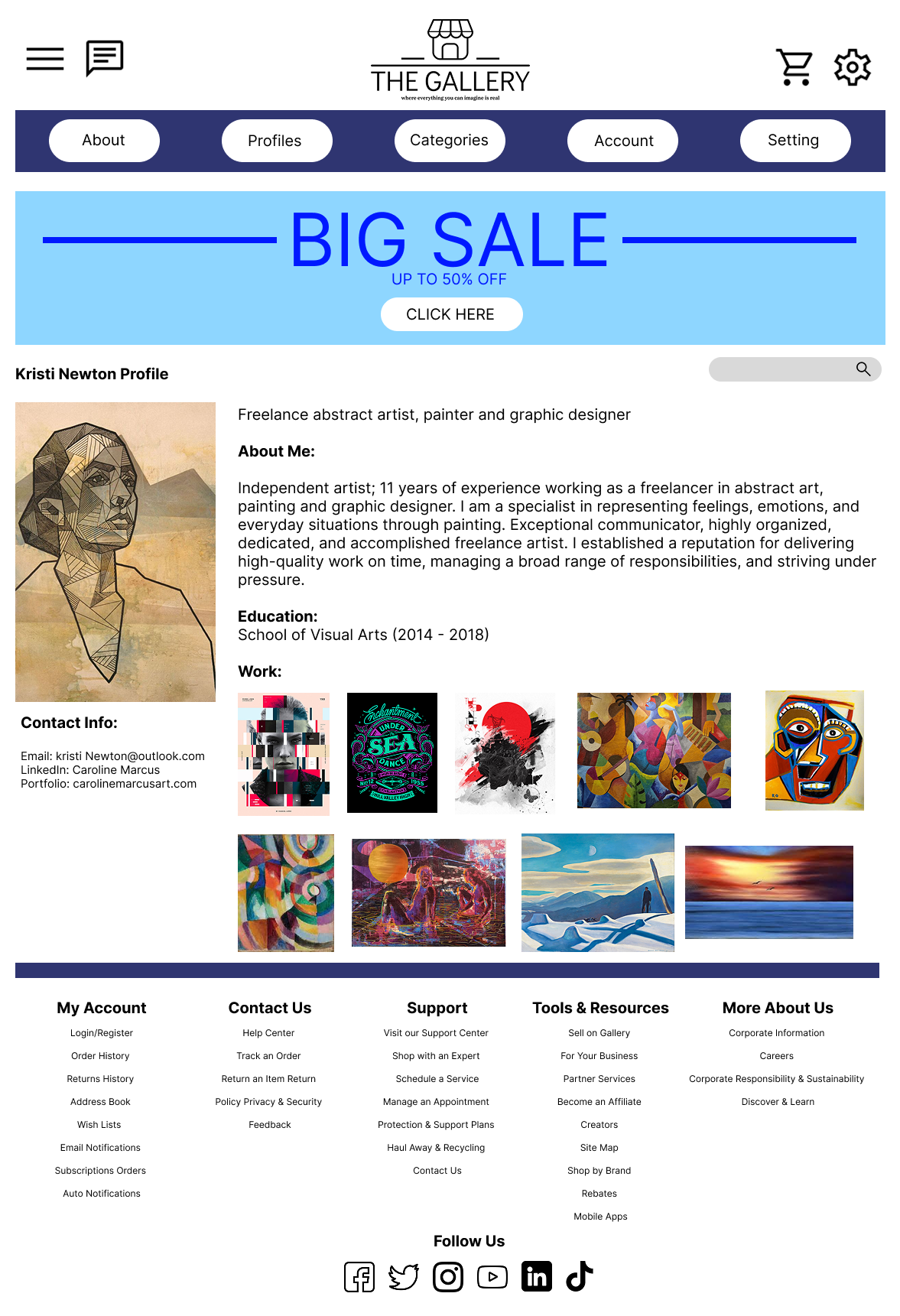the gallery profile page