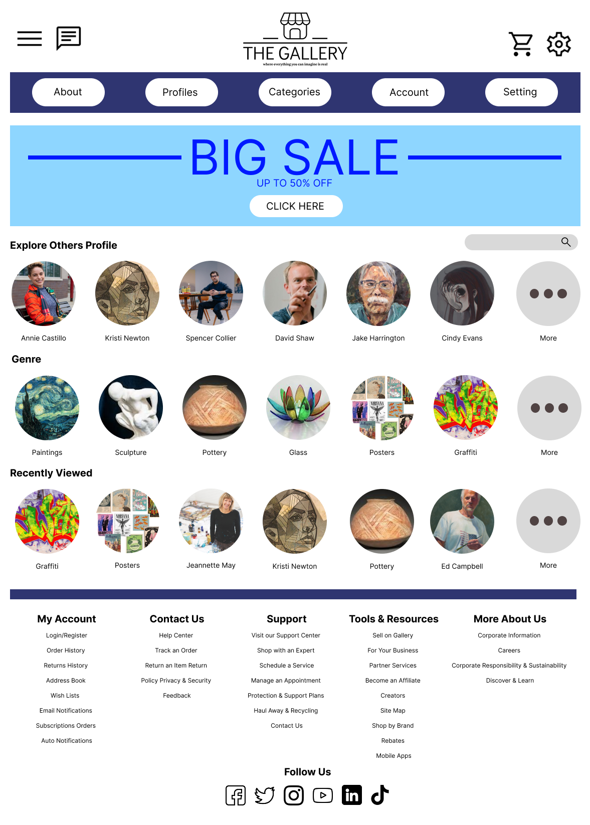 the gallery profile page